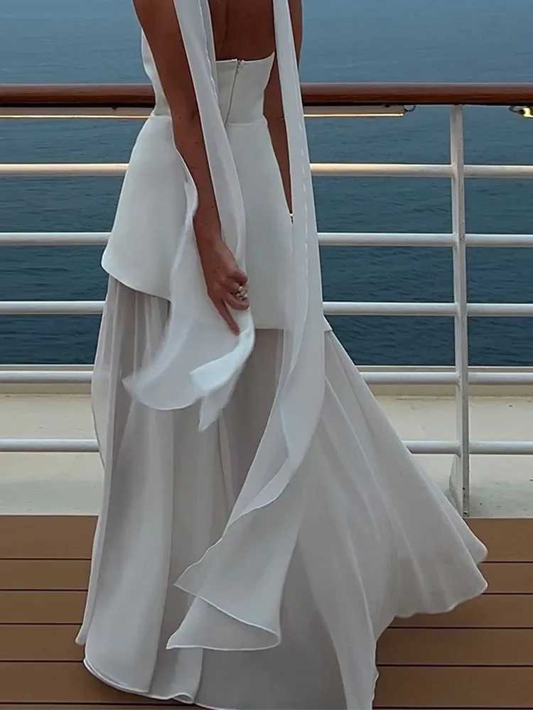Fashion Strapless Ribbon Mesh Patchwork Maxi Dress Elegant Sleeveless Backless Vacation Long Dresses 2025 New Women Beach DressesXJ250514