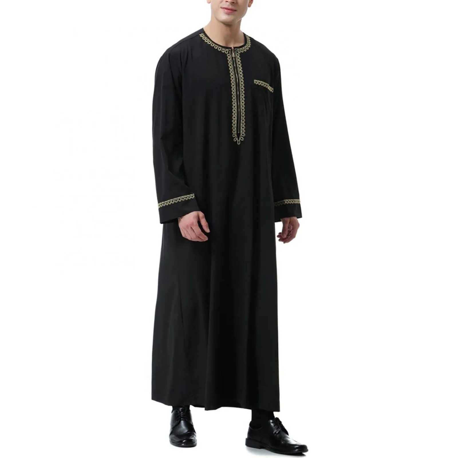 Muslim Fashion Men Jubba Thobes Arabic Pakistan Dubai Kaftan Abaya Robes Islamic Clothing Saudi Arabia Black Long Blouse Dress X250514
