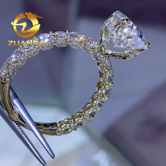 10k Solid Gold Custom 5ct Pear Cut Moissanite Diamond Ring Bling Eternity Engagement Ring Iced Out Hip Hop Ring Luxury