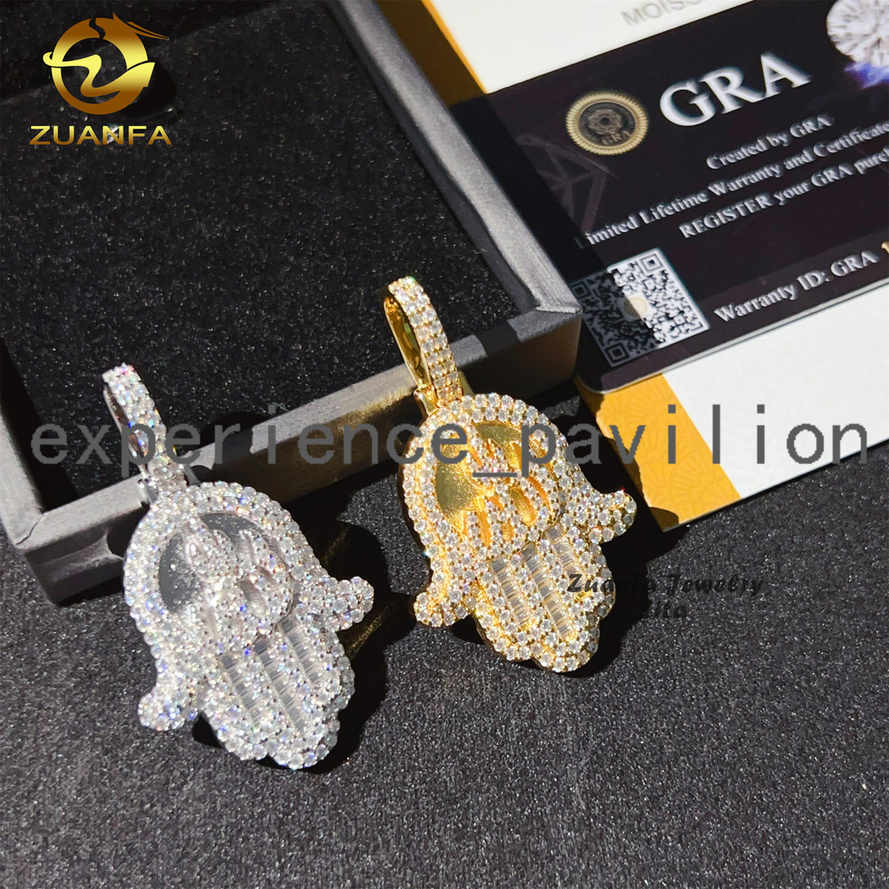 Wholesale Price Hip Hop Jewelry GAR Certificate Iced Out Custom Silver 925 Moissanite Hamsa Pendant for Men