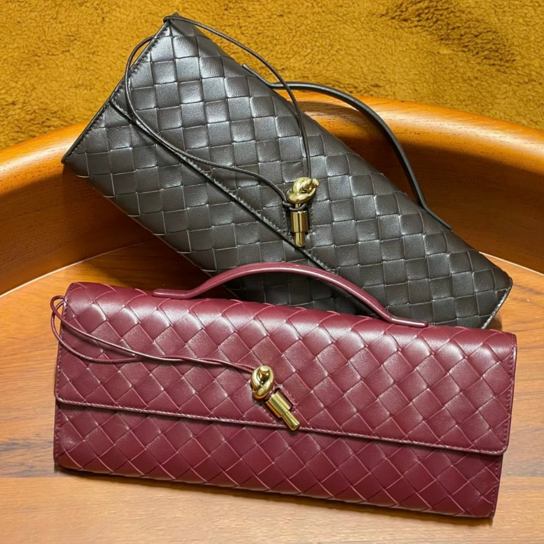 Real Leather Long Clutch Andiamo With Handle Intrecciato Craftsmanship Cow Leather Women Shoulder Bags Purses And Handbags Famous Brand Designer Evening Bag 2559