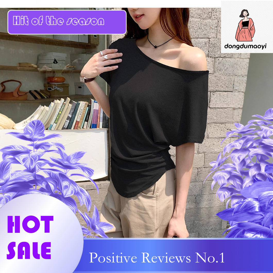 dongdumaoyi One short sleeved T-shirt for women in the summer of 2025, with an irregular design and a slim waist, sloping shoulder collarbone top