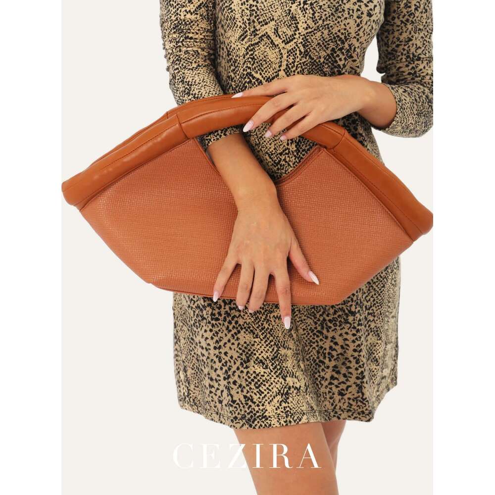 CEZIRA Niche Design Women Fashion Shoulder Handbag PU Vegan Leather Cotton Filled Handles Top-Handle Bag Large Tote Bucket Purse