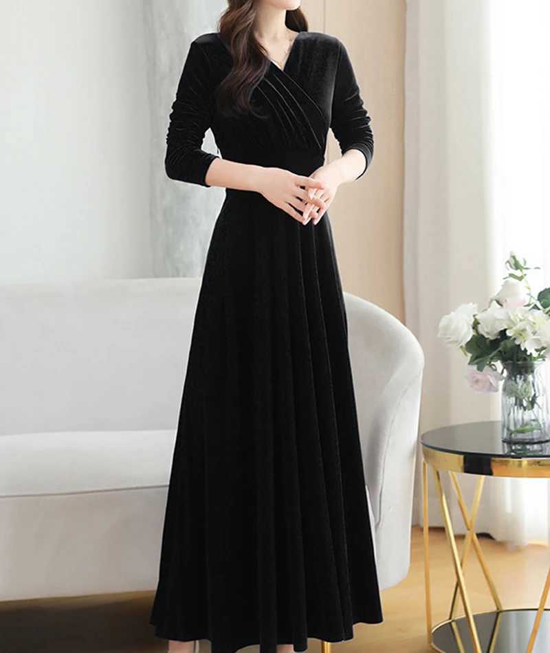 Christmas Wedding Bridesmaid Party Long Dress Evening Elegant Velvet Formal Muslim Abaya Robe Gown Maxi Dress For Women Clothin X250514