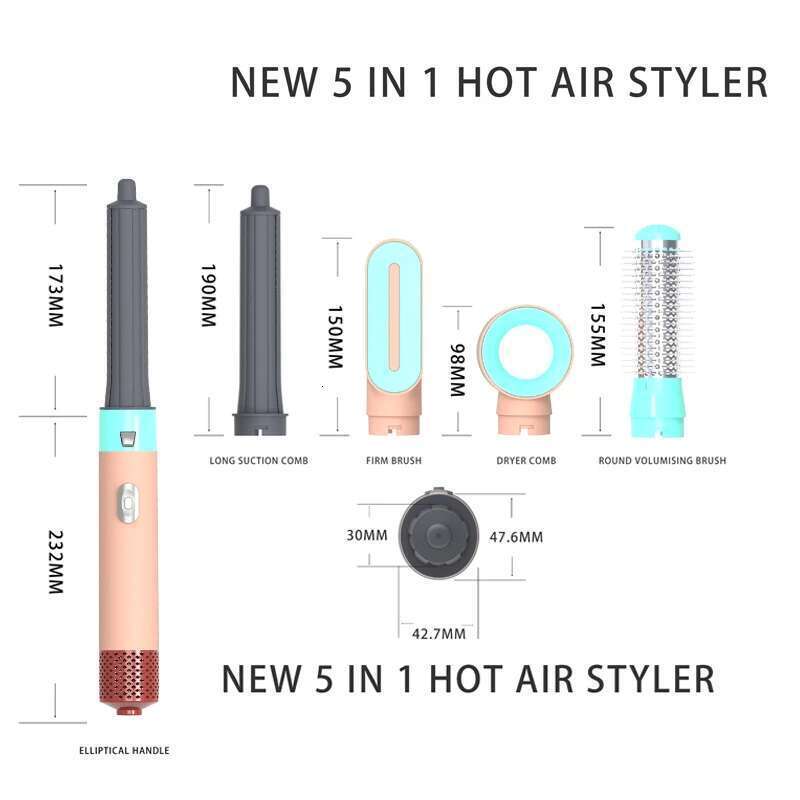 2025 5-in-1 Straight Hair Comb Negative Ion Automatic Curling Iron Multifunction Electric Hot Air Dryer Volume Curly Hairdress