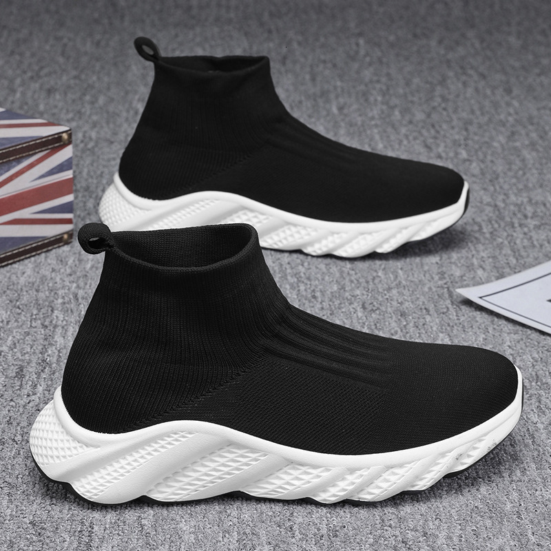 Black High Top Sock For Men Flying Woven Mesh Casual Shoes Casual Shoes Spring Plus Size Sports Trendy Shoes Ddmysaturn