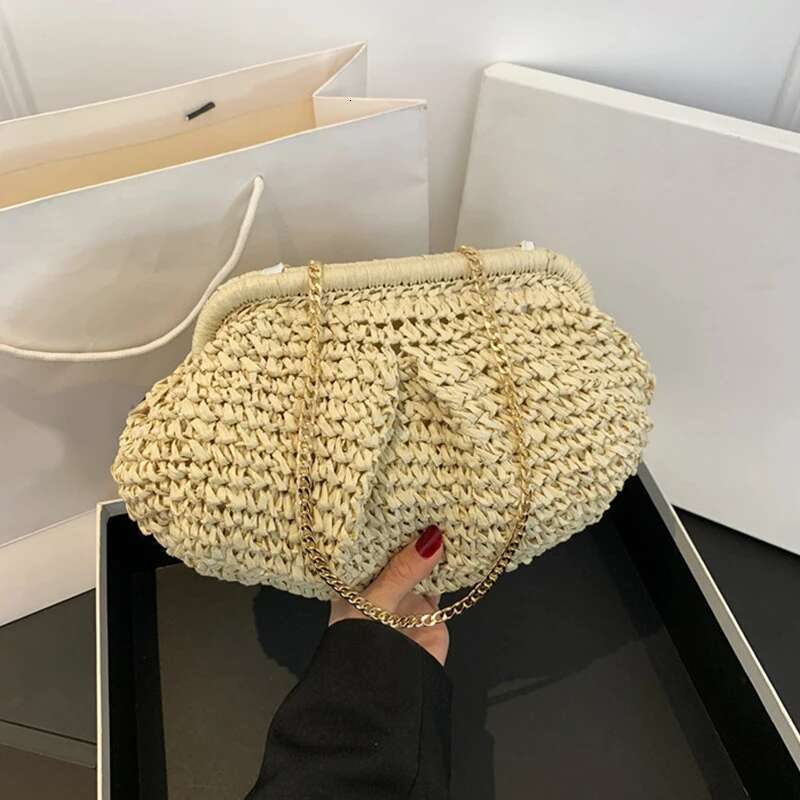 Dumpling Woven Tote Purse Summer Beach Bag Wicker Clutch Straw Purses For Women