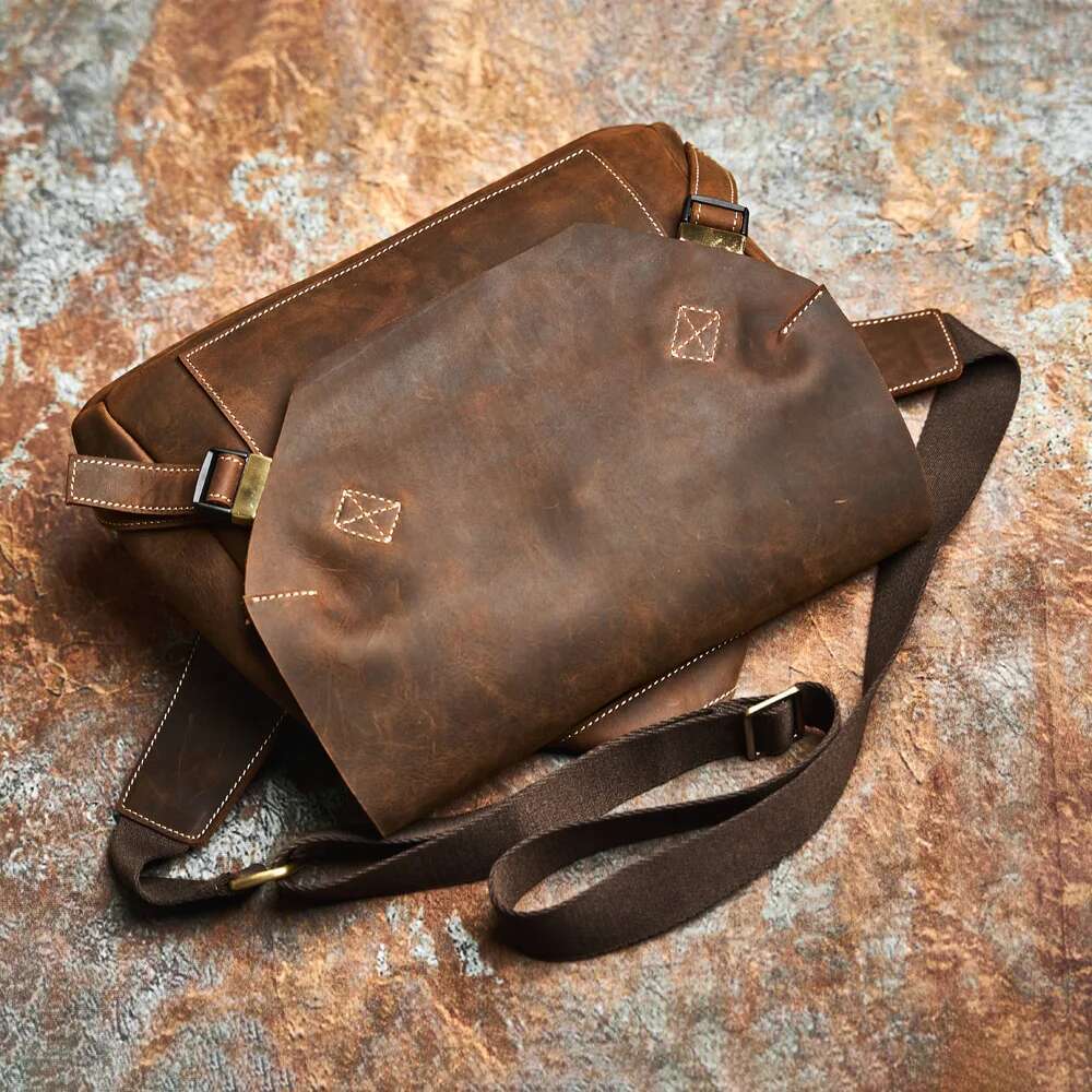 NASVA Genuine Leather Men's Vintage Fashion Shoulder Crossbody Daily Commuter Messenger Bag For 7.9 Ipad