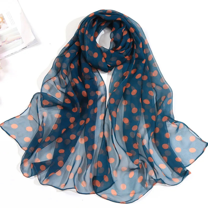 Spring Autumn Korean Version Silk Scarf Long Female Thin Georgie Simulation Simple Polka Dot Fashion Trend 250514