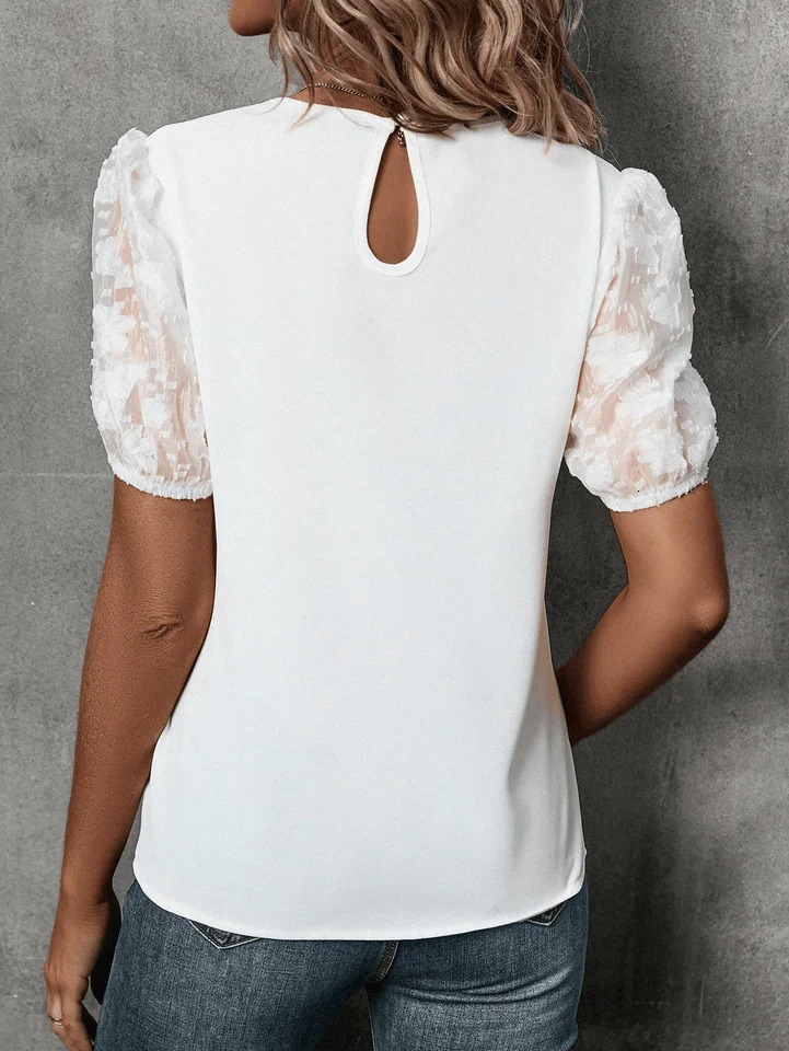Womens casual crewneck lace shortsleeved pullover shirt 250514
