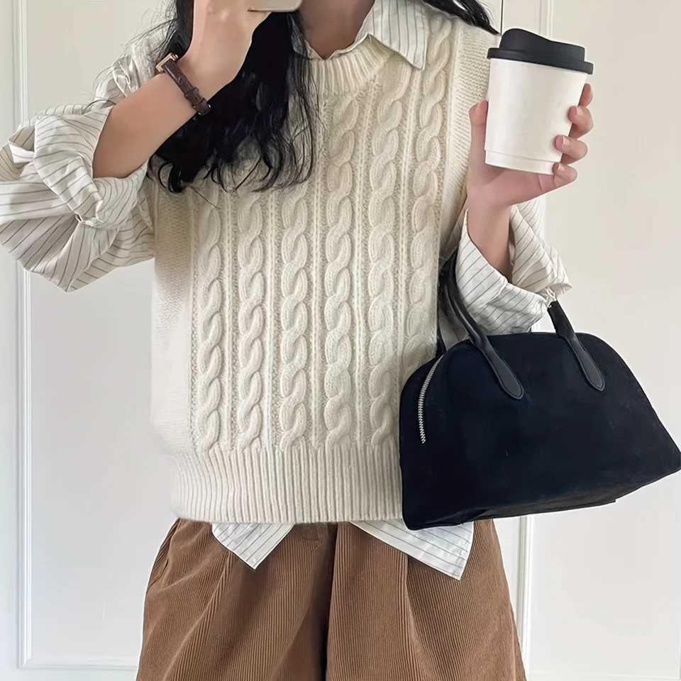 Vintage Wens Bowling Handbag Y2K Bost Bag with Trendy Double Handle and Zipper - Stylish Purse for Fiable Ladie Z250514