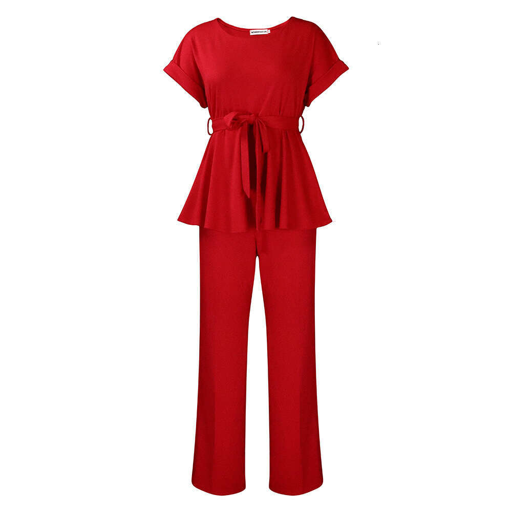Women's Wear Women's Wear Women's Summer Solid Color Tie Up High Waist Wide Leg Pants Fashion Casual Set