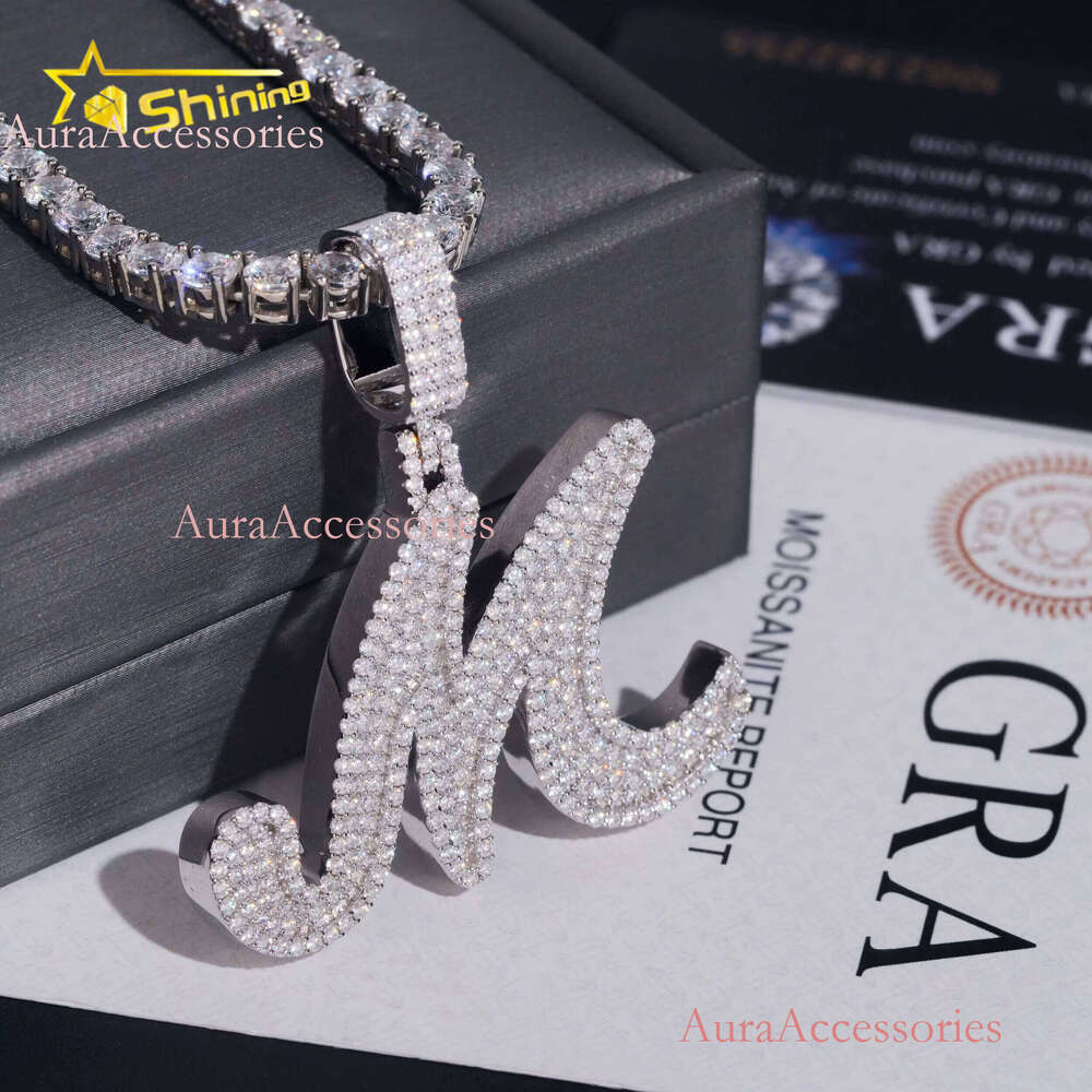 Fine Jewelry Sier Initial M Pendant Custom Moissanite Men Iced Out Hip Hop Customized Letter Pendants