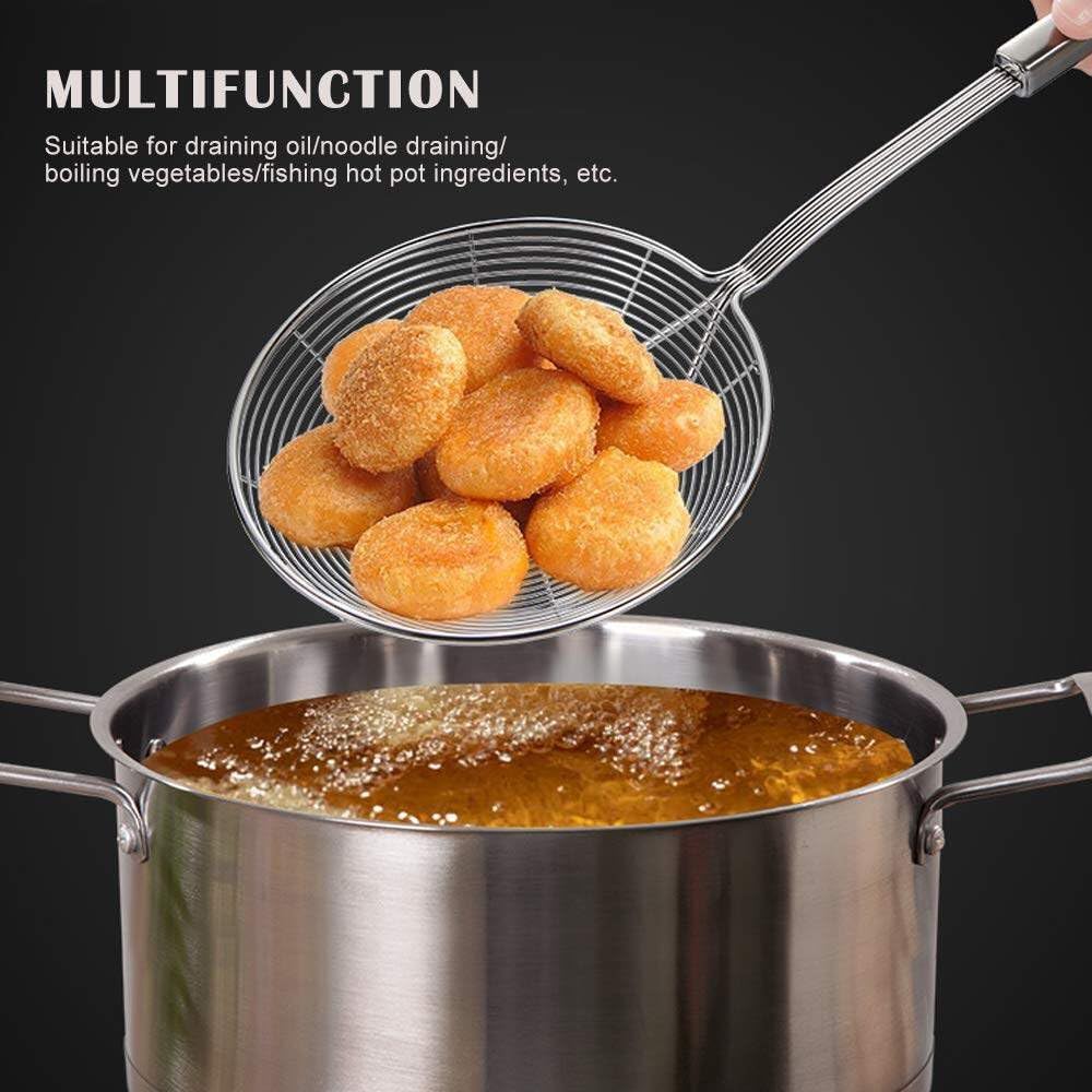 DINUO. Stainless Steel Slotted Spoon, 2 Slotted Spoon, Spider Skimmer, Strainer Ladle, Frying Ladle for Hot Pot, Cooking and Frying (14-16 cm)