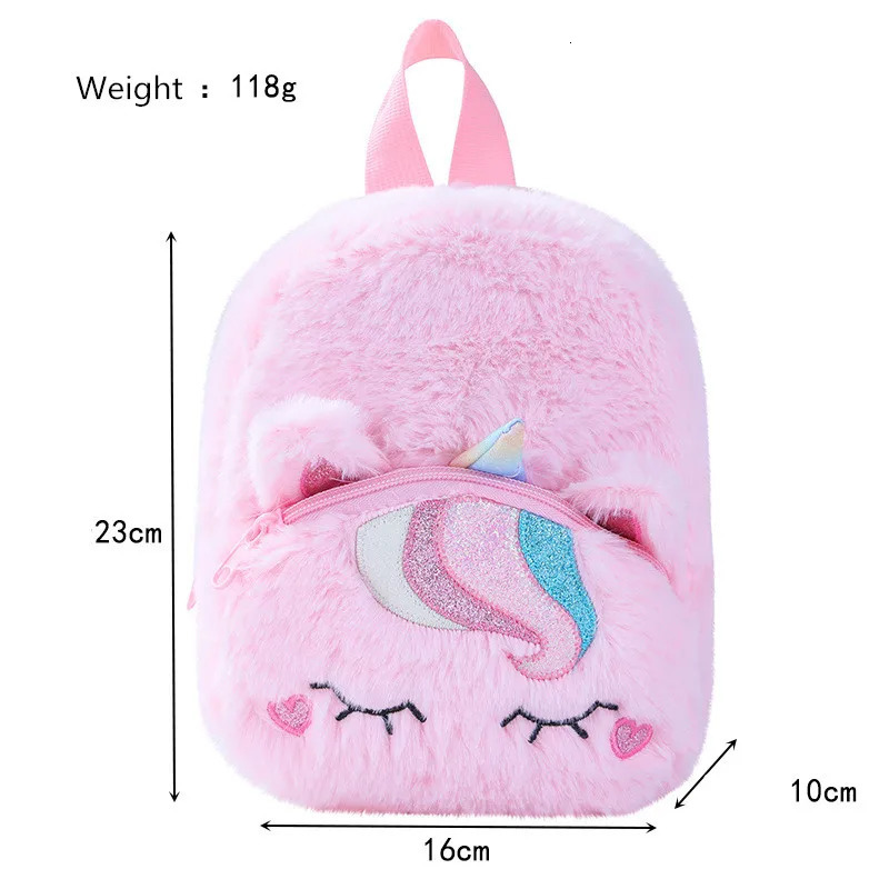Unicorn Furry Backpack Plush Sparkling Kid Girl Small School Kindergarten Cute Winter Christmas Children Adjustable Bag Gift 250514