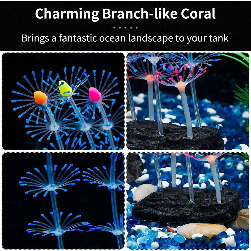 Glowing Silicone Coral Aquarium Decor with Suction Cups, Fish-Safe UV-Activated Plants for Saltwater/Freshwater Tank Setup