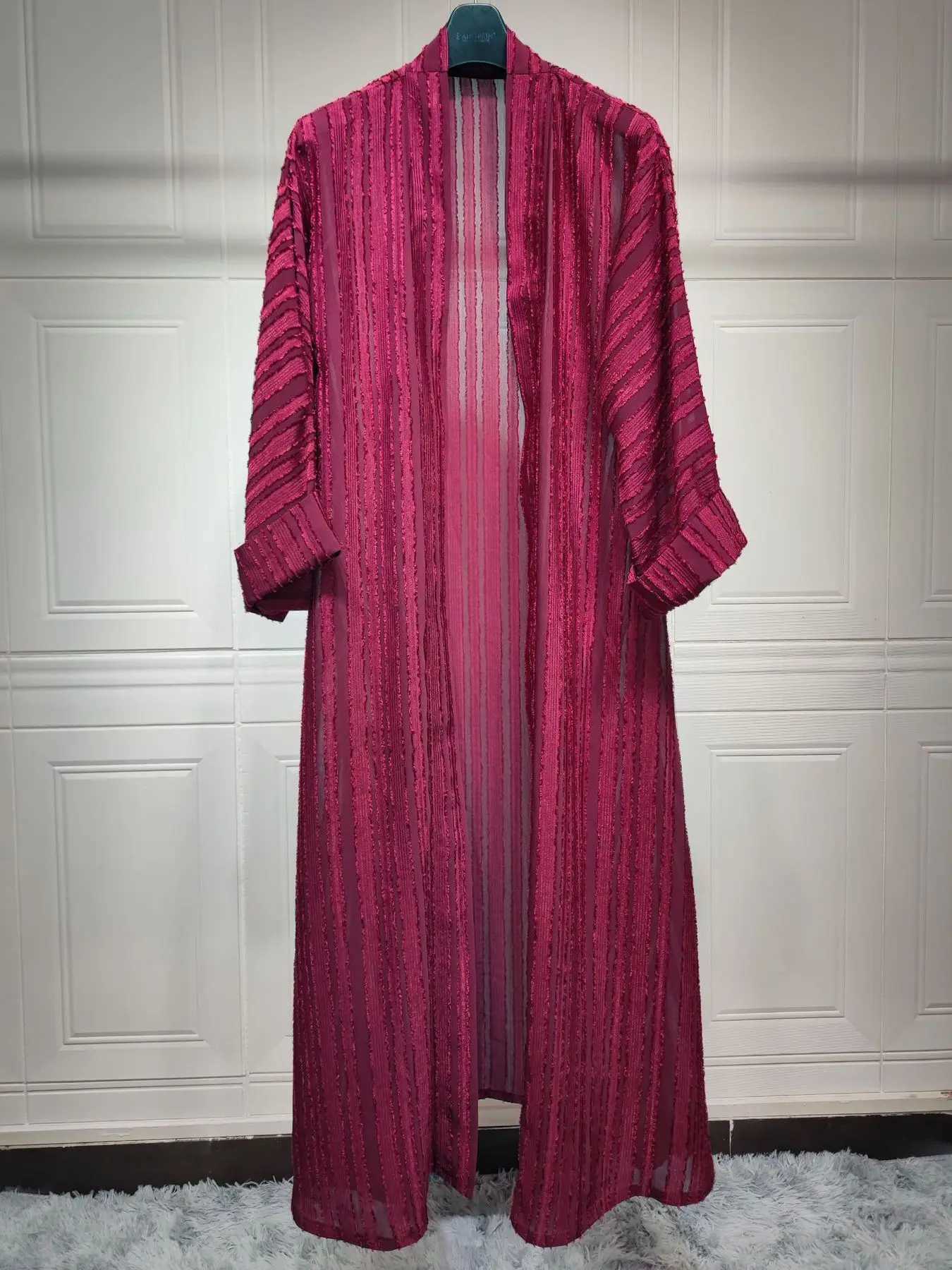 2024 New Arab Clothes Muslim Open Kimono Long Abaya Cardi Robe Striped Ethnic Cardigan Middle Eastern Kaftan With Pockets X250514