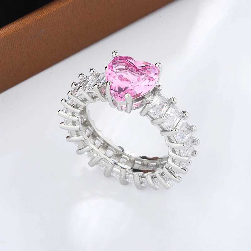 925 Silver Rings For Women Princ Propose Marriage Pink Blue Yellow Heart Cubic Zirconia Ring Romantic Wedding BijouxXJ250514