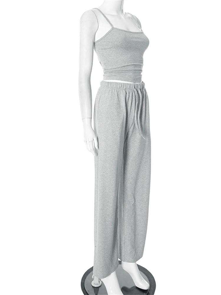 Absobe Sleeveless Backless Slim Tank Top Loose WideLeg Pants TwoPiece Casual Set For Women Chic Streetwear Solid Color Outfit 250514