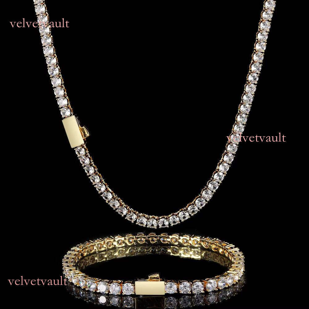 Hip Hop Jewelry 3mm 4mm 5mm White Gold Cubic Zircon Dia Men Women Iced Out Tennis Chain Necklace