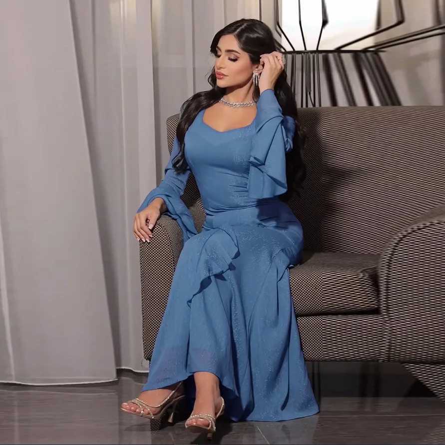 Fashion Muslim Women Ruffle Evening Party Maxi Dress Dubai Abaya Turkey Kaftan Eid Djellaba Islam Jalabiya Caftan Marocain Femme X250514