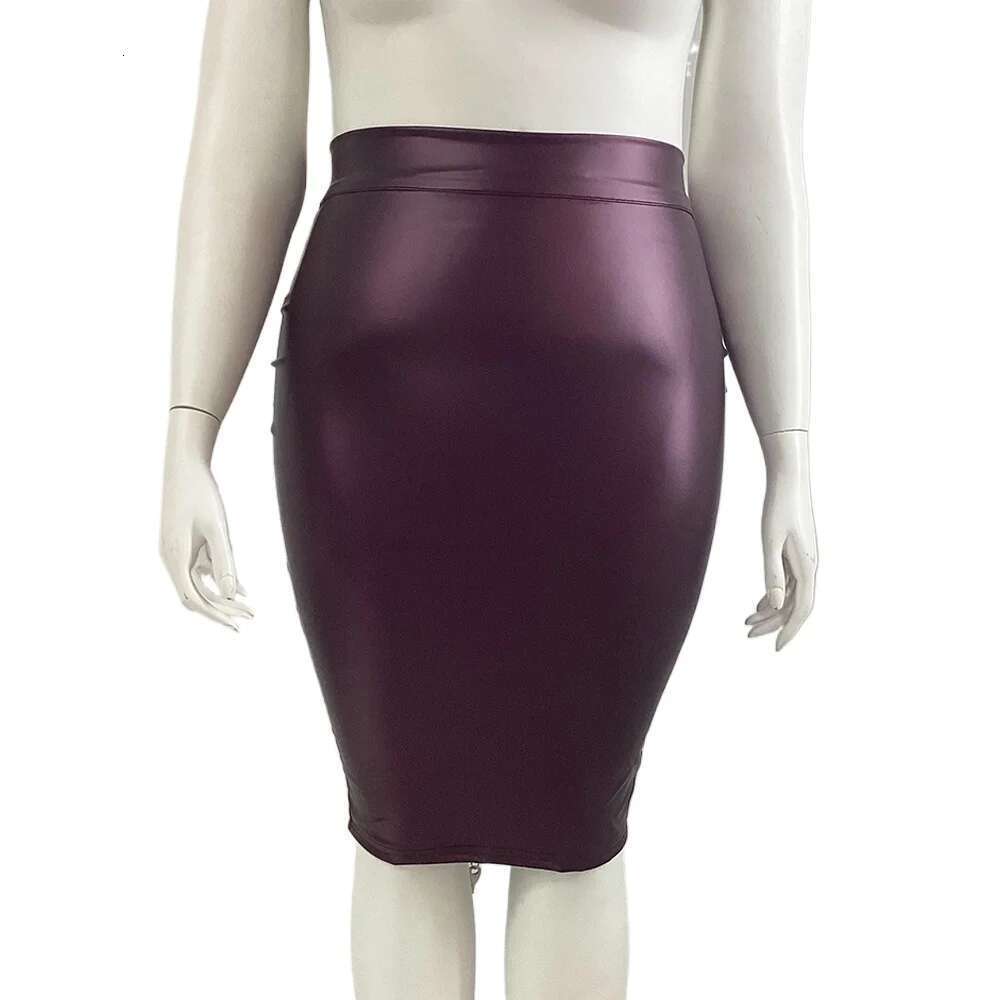 Plus Size Lockable Bodycon Knee-Length for Club Party Women Matte Faux Leather Hobble Skirt Ladies PU Slim Pencil Skirts