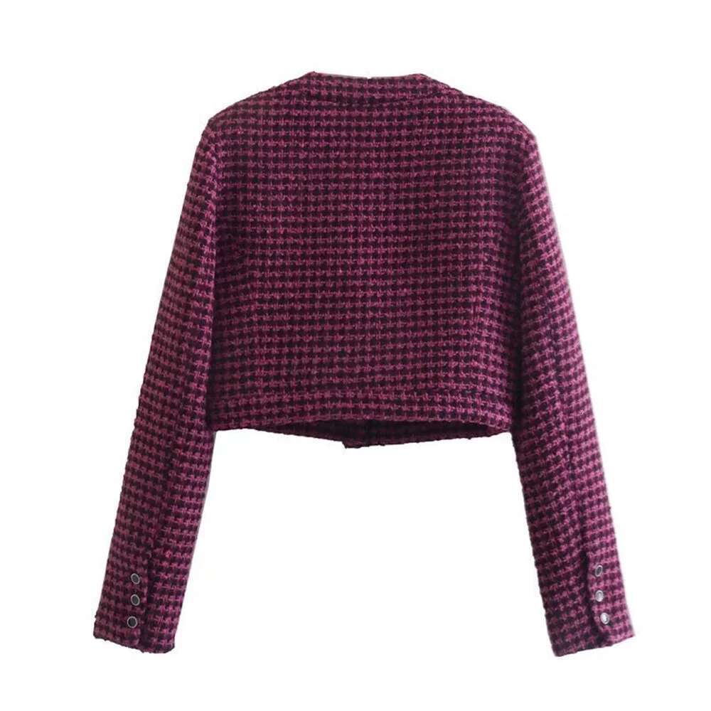 BM&MD&ZA autumn new women's clothing style slim fit simple short round neck long sleeved plaid texture jacket