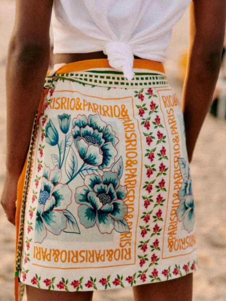 Summer Fashion Womens Beach Style Short Skirt Printed Retro Vacation Covering Casual Sexy Elegant Half 250514