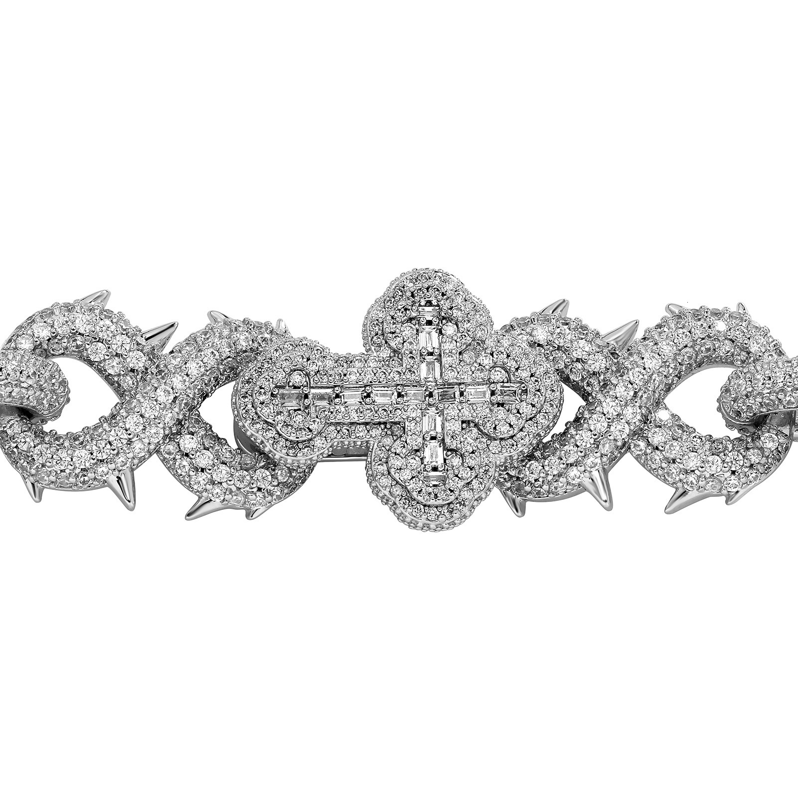 Bling Chunky Hip Hop 8-shaped Infinite Sign Thorn Cross Cuban Chain Bracelet Full Cubic Zirconia Diamond DIY Trendy Party Bracelets Wolf Tide Rapper J
