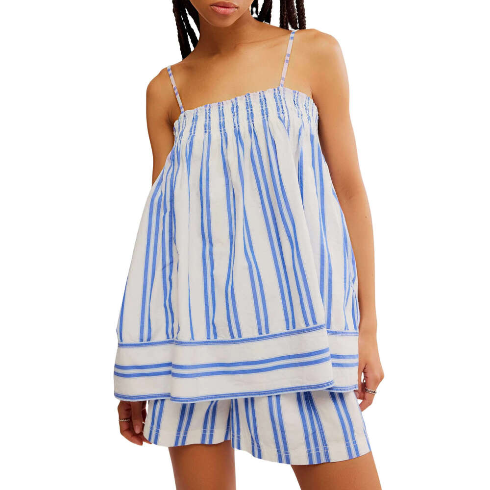 Pants Women 25 Year Spring/summer Striped Fresh Camisole Collection Shorts Set 88253 Gentle Wind Non-ironing Long Business Affairs Versatile New Arriv