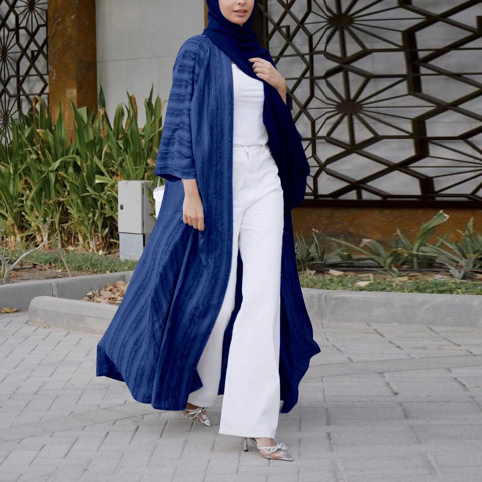 2025 New Fashion Muslim Kimono Abaya Solid Striped Retro Ethnic Cardigan Robe Dubai Middle Eastern Saudi Arabia Eid Clothes X250514