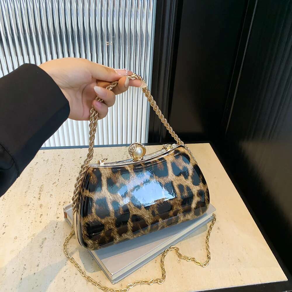 Evening Chain Leopard Women Crossbody Bag Rhinestone Handbag Top Handle Satchel for Wedding Party Prom