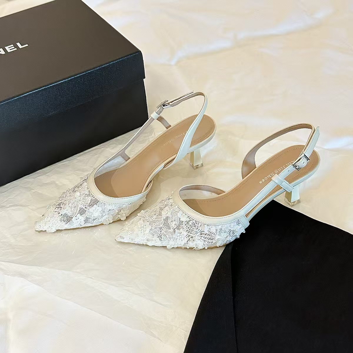 Ankle Stiletto Heel Dress Sandals Novelty Buckle Strap Lace 9CM Thin Heels Fashion Girls Women Shoes Black 4c2e s