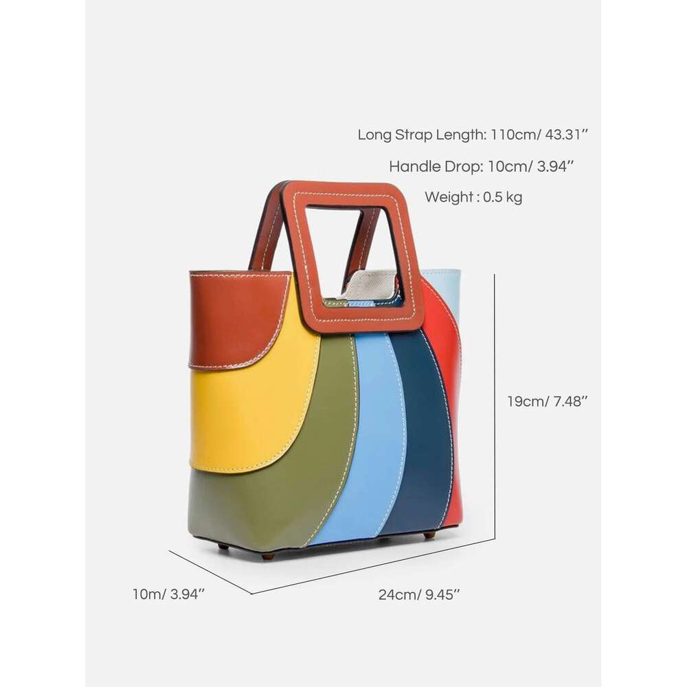 CEZIRA Fashion Women PU vegan Leather Handbags Colorful Patchwork Top-handle Tote Niche Shoulder Crossbody Bags Bucket Purses