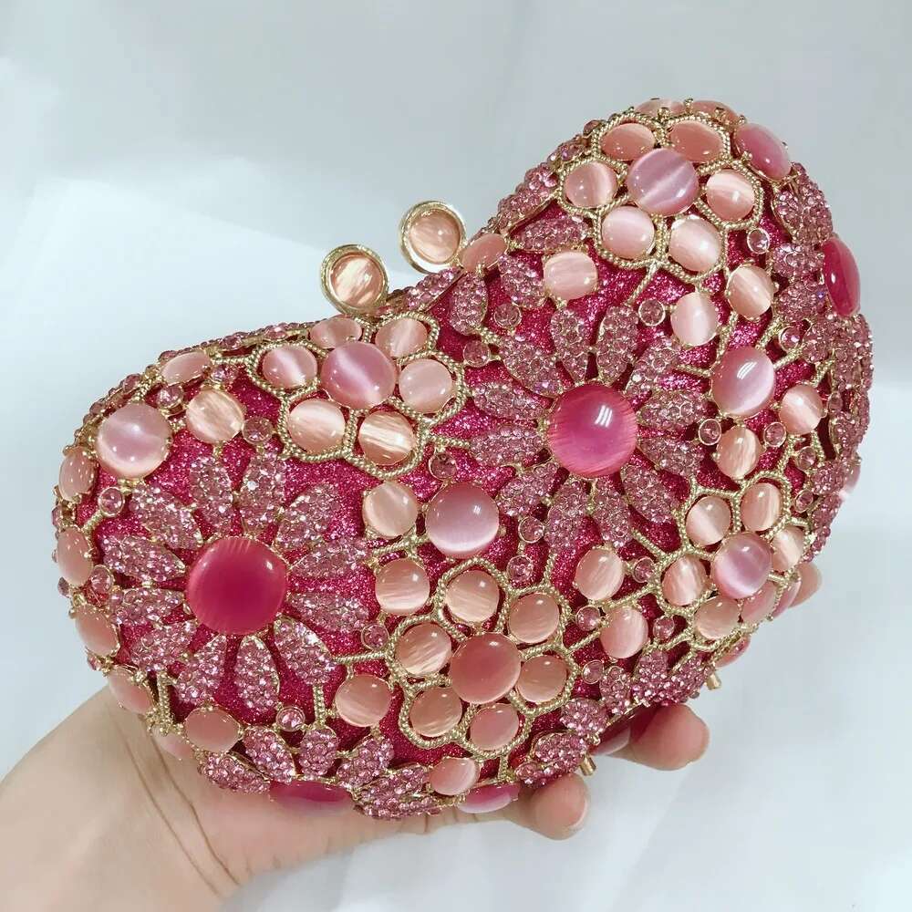 Dazzling Gold/Pink Color Flower Bag Women Crystal Clutch Evening Bags Hollow Out Wedding Party Shoulder Handbag And Purse