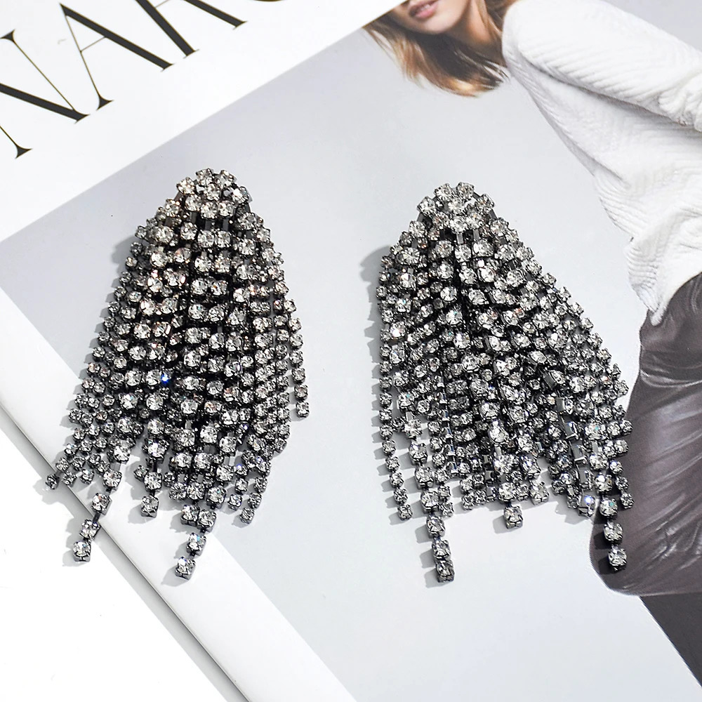 Exaggerated Crystal Dangle Earrings For Women Long Tassel Rhinestone Earrings Girls Wedding Jewelry Wholesale 250513
