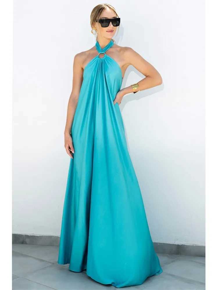 Party Dresses For Women Loose Halter Neck Leace-up Backless Sexy Satin Evening Dress A-line Summer New Fashion Elegant VacationXJ250514