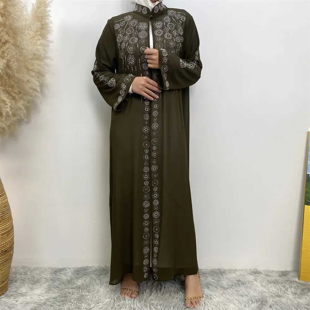 Diamond for Muslim Women Chiffon Open Cardigan Abaya Kimono Maxi Dress Turkey Dubai Arab Kaftan Eid Party Morocco Gowns Jalabiya X250514