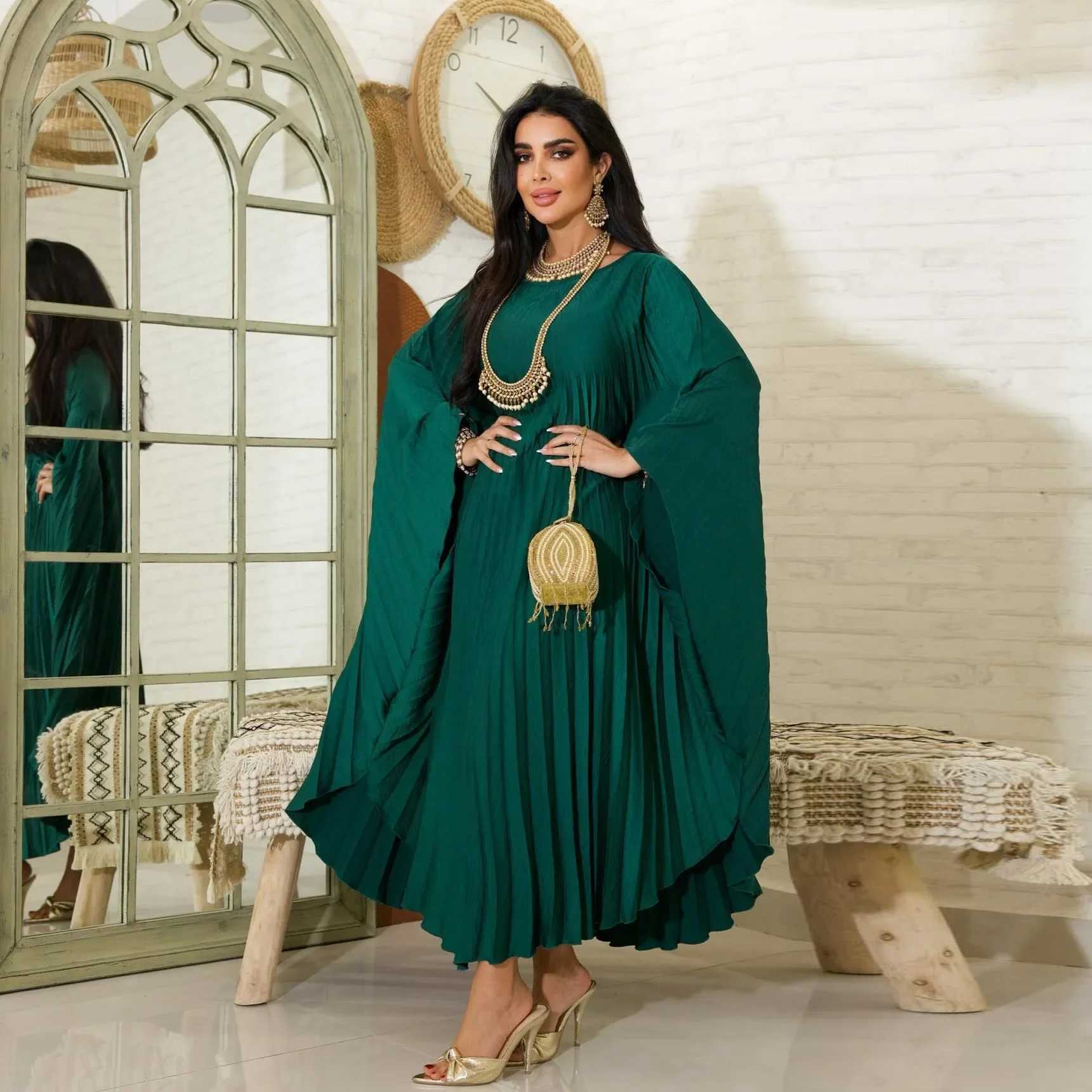 Ramadan Summer Batwing Slve Pleated Butterfly Abaya Islam Muslim Maxi Dress Ka Women Kaftan Robe Musulmane Femme Vestidos X250514