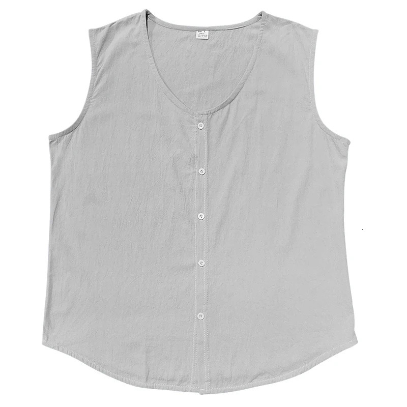 2024 Summer Thin Button Casual Solid Color Linen Youth Vest Mens Sleeveless Tops 250506