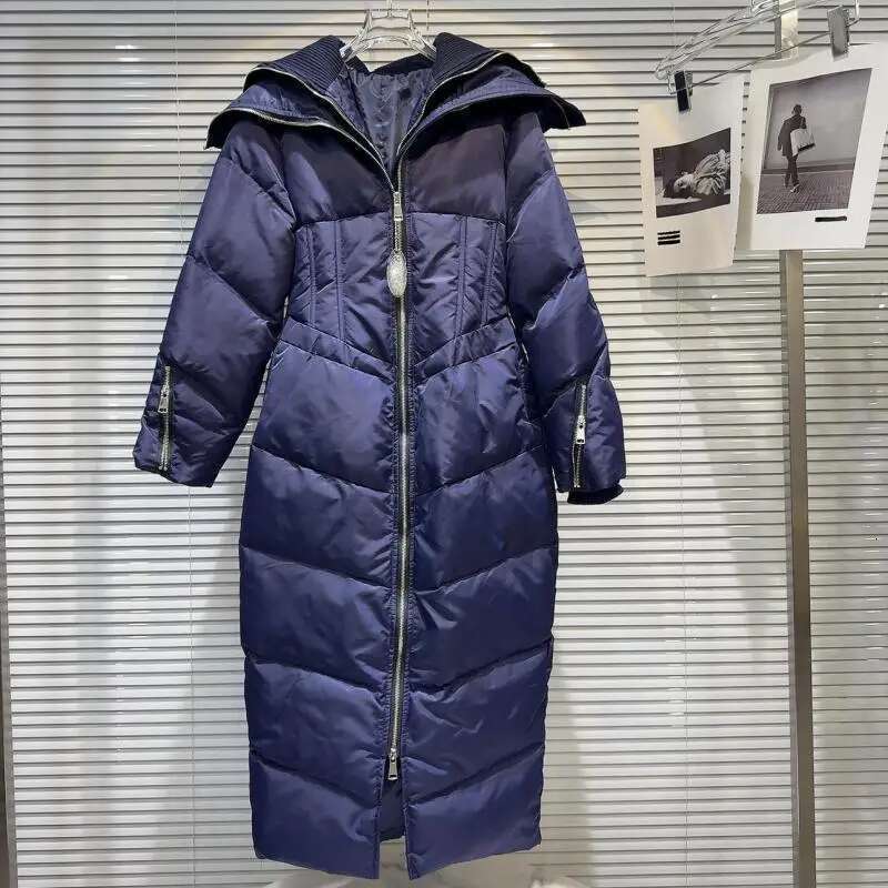 Getspring Women Coat 2024 Autumn Winter Fishbone Waist Design Full Sleeve Loose Long Warm Ladies White Duck Down Jacket New