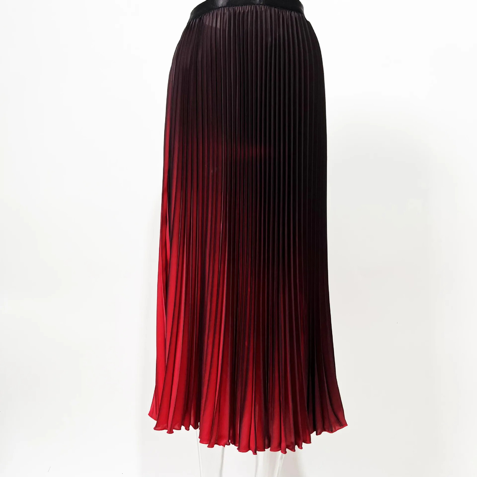 Women Gradient Pleated Midi Skirt Summer HIgh Street Clothes Elegant 250514