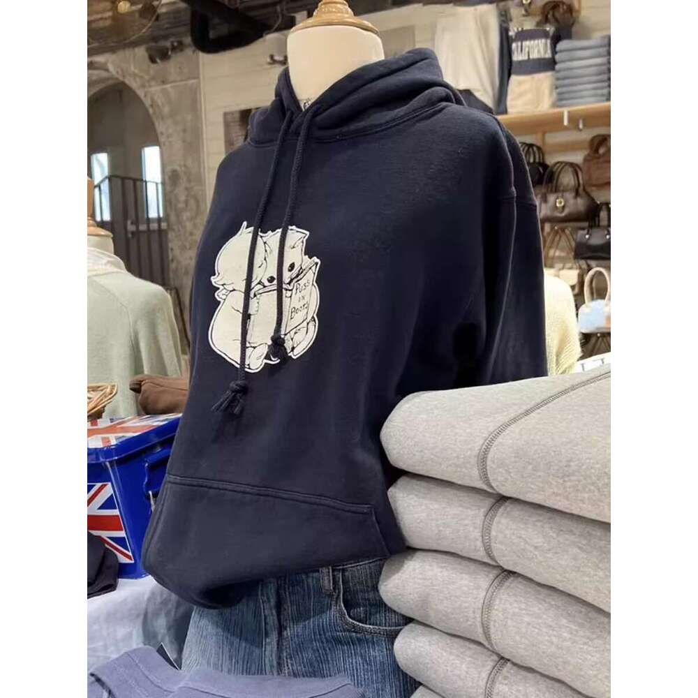 Angel Reading Book Hoodie Women Pockets Cartoon Print Cotton Long Sleeve Sweatshirts 2023 Autumn Preppy Style Hoodies Y2k Top Designer