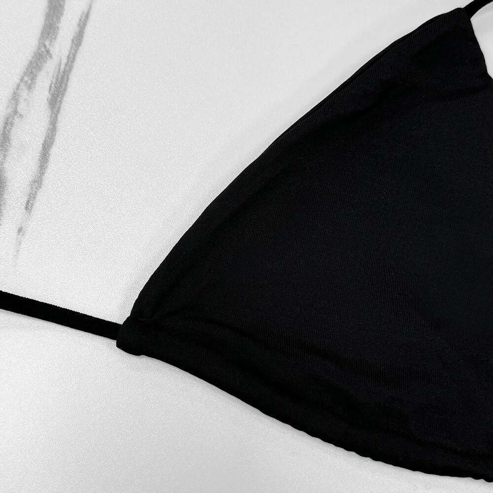 New Women's Solid-color Separate Beach Wear Sexy Halter Three-point Bikini Backless Adjustable Lace-up Swimsuit