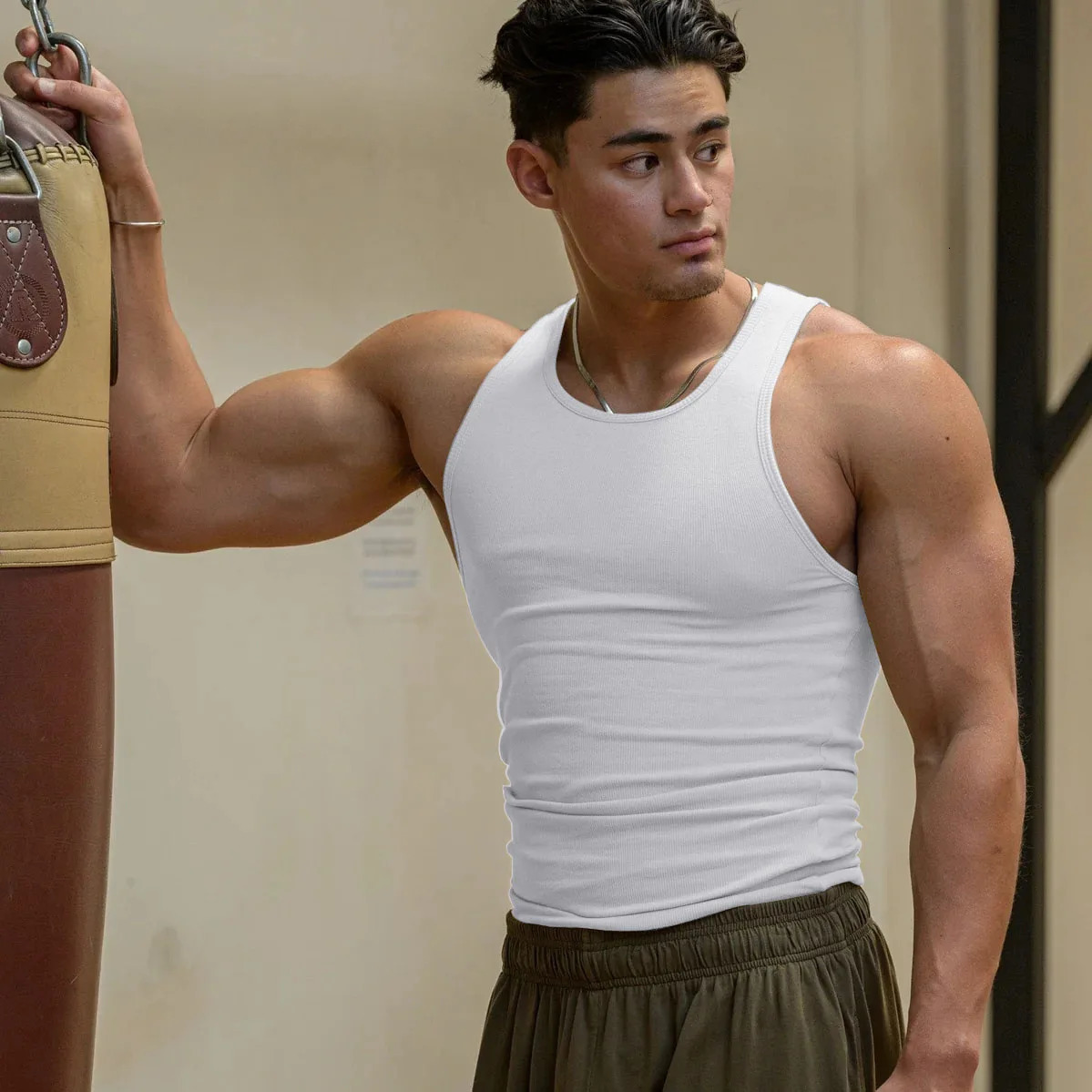High Stretch Striped Thread American Tight Sports Vest For Men Summer Running I-shape Speed Dry Fitness Sleeveless Top 250513