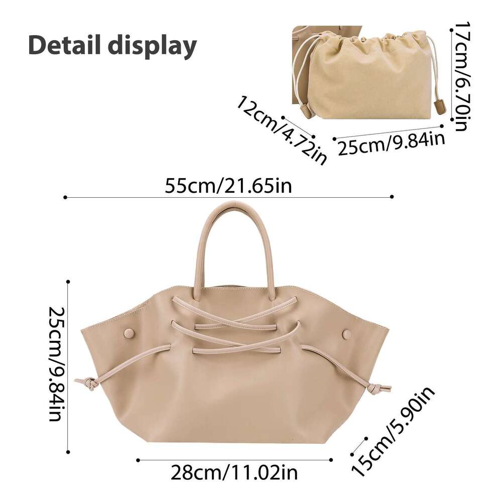 Women Casual Satchel Solid Color PU Drawstring Fashion Hobo Bag Detachable Shoulder Strap For Outdoor Travel