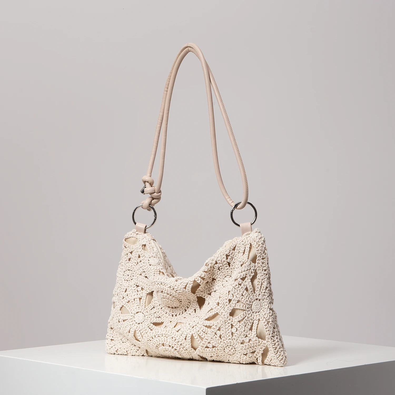 Pattern Hollow Knitting Shoulder Tote Bags for Ladies Boho Beach Women Holiday Outfits Steaw Purse Random 250514