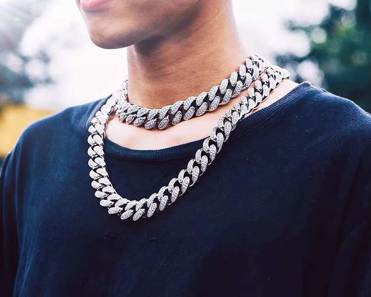 High quality men's necklace, hip-hop ice out CZ pure sier Cuban chain necklace