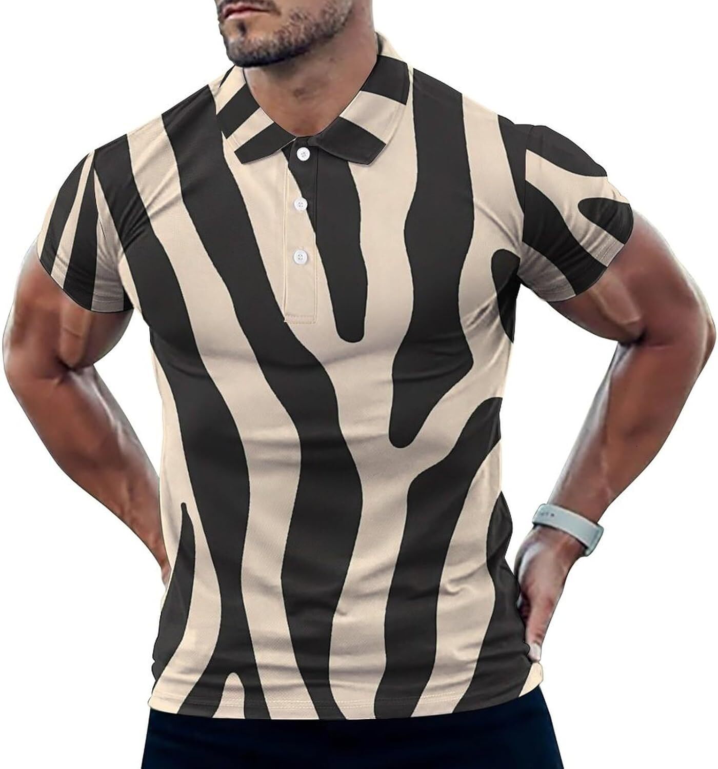 Mens Polo shirt Zebra Animal Pattern Hawaiin Polo Shirt for Men Casual Golf Shirts Short Sleeves Collared Top Polos shirts tshirt Casual tops summer c