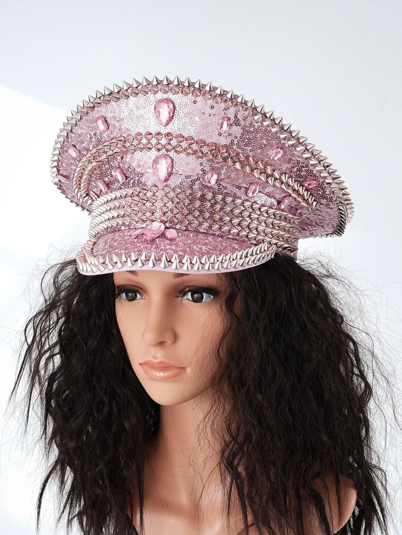 Fashionable rhinestone womens studded rivet party ball hat in one size fits all cool punk style 250513